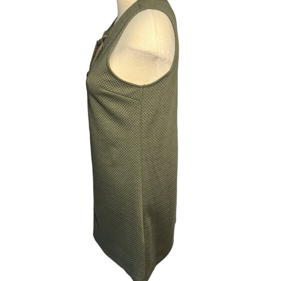 BLACK SWAN Dress Size M Green Leather Lace Up Peak A Boo Waffle Weave - Picture 6 of 13